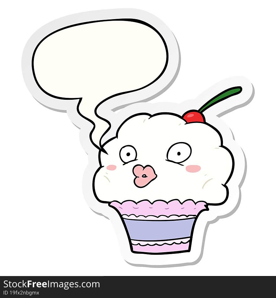 funny cartoon cupcake with speech bubble sticker