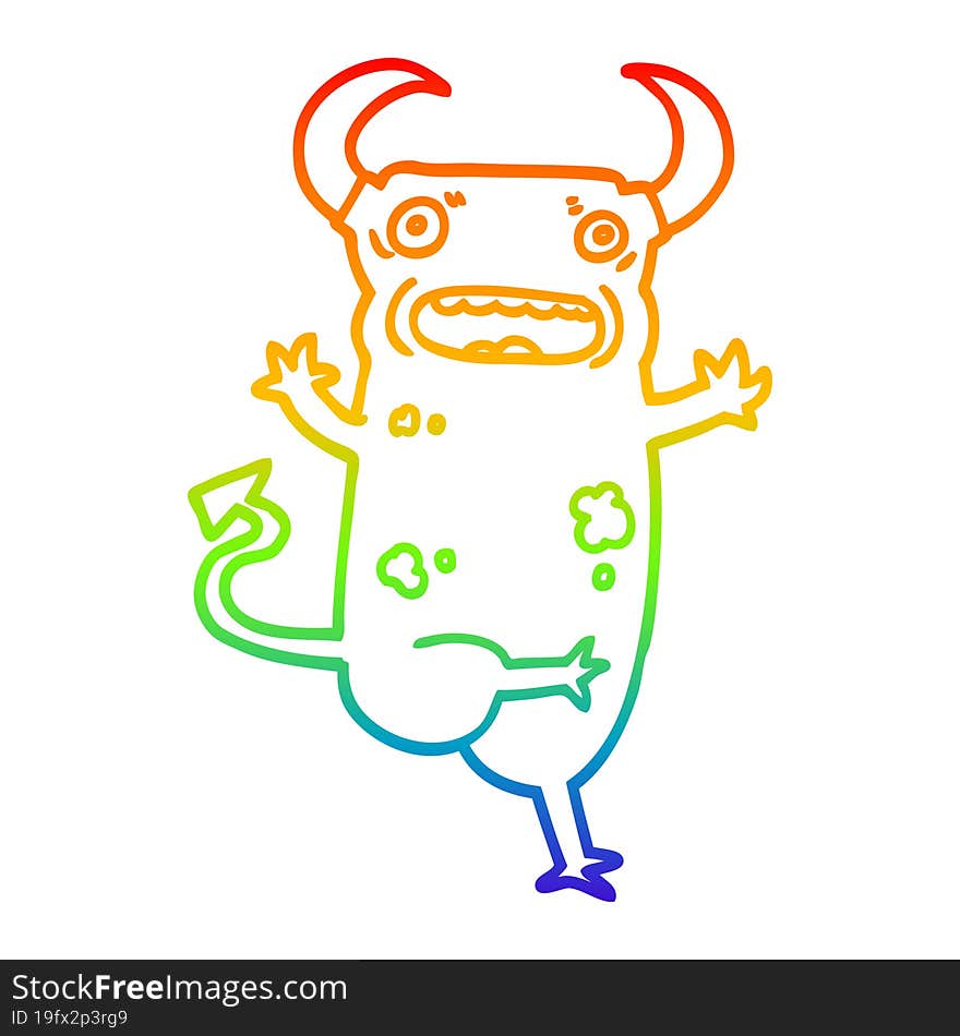 rainbow gradient line drawing of a cartoon demon