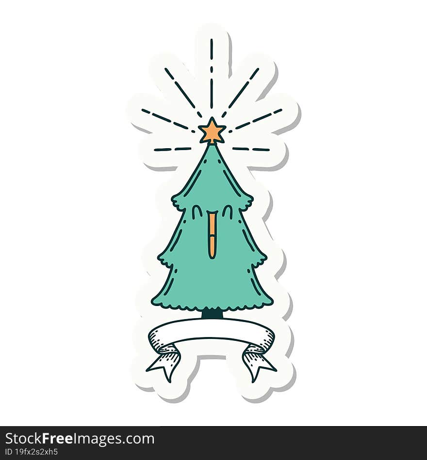 sticker of tattoo style christmas tree with star