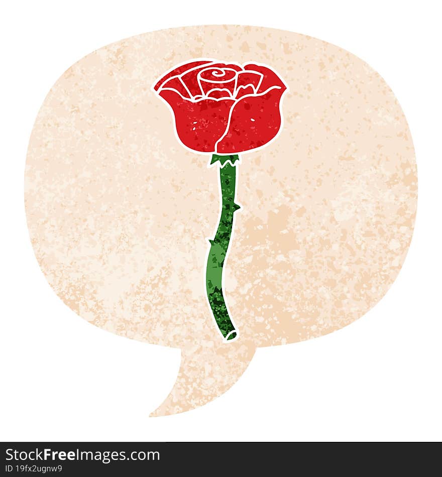 Cartoon Flower And Speech Bubble In Retro Textured Style