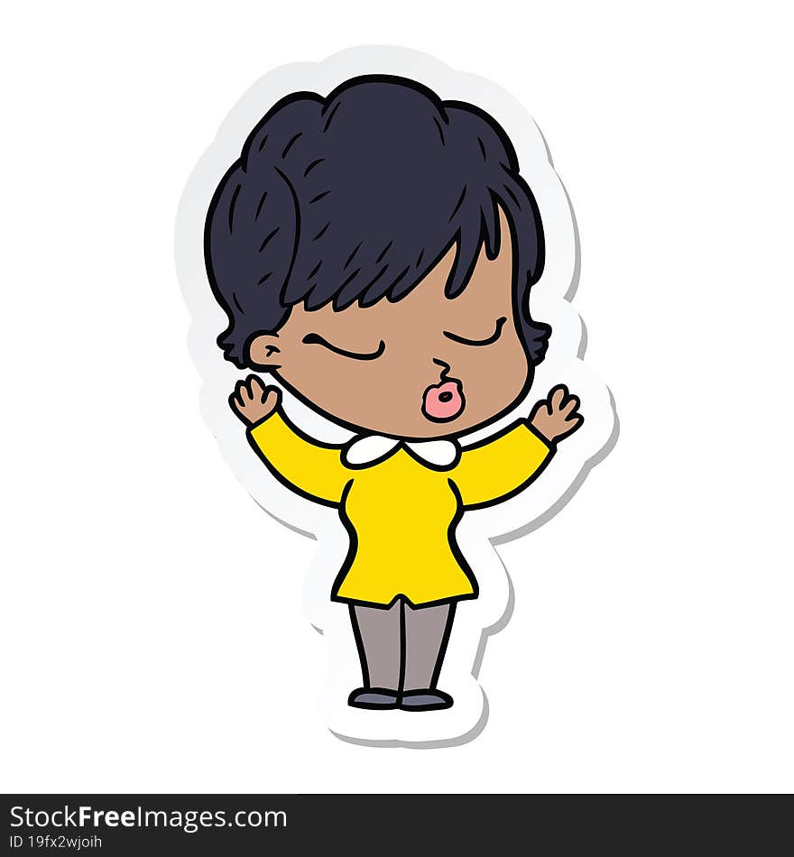 sticker of a cartoon woman with eyes shut