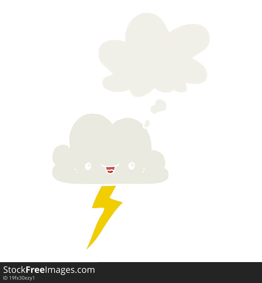 cartoon storm cloud and thought bubble in retro style