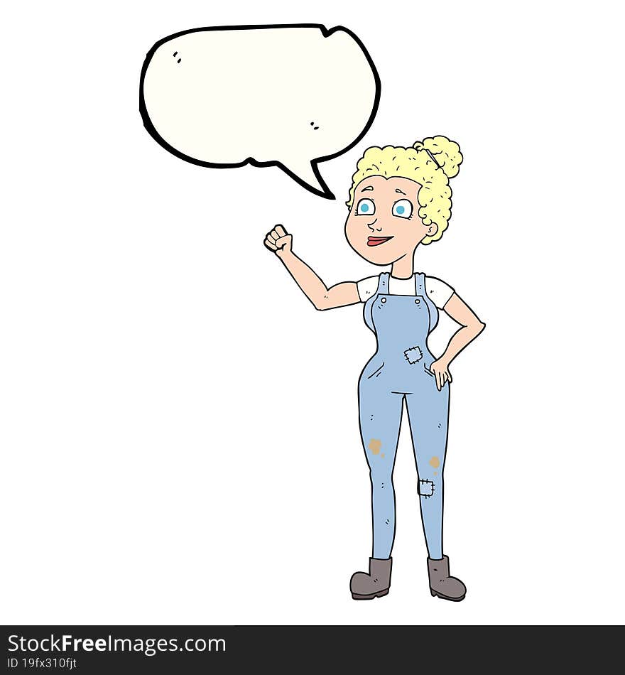 Speech Bubble Cartoon Woman In Dungarees