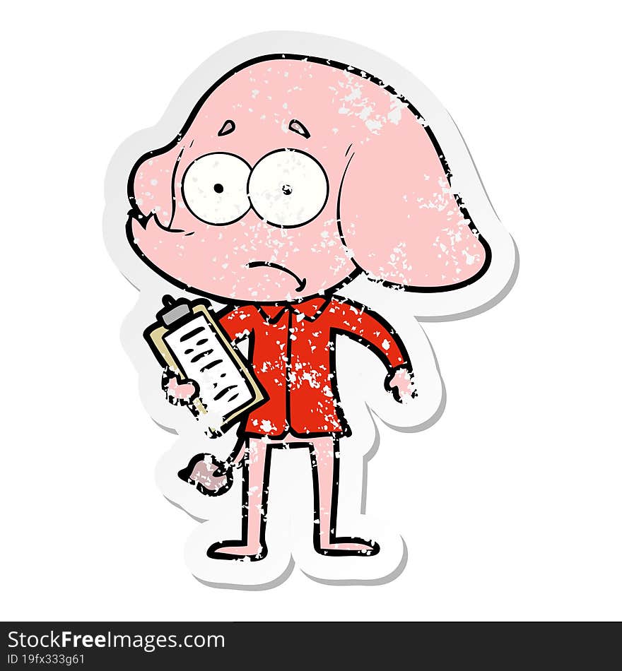 distressed sticker of a cartoon unsure elephant