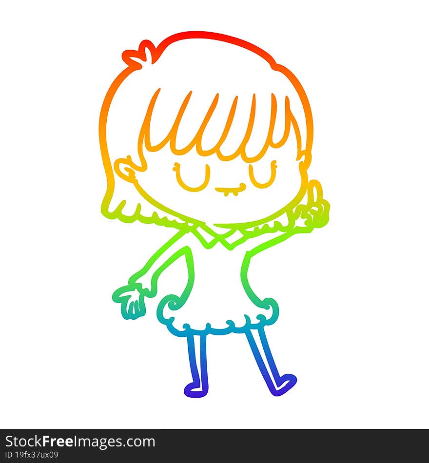 rainbow gradient line drawing of a cartoon woman