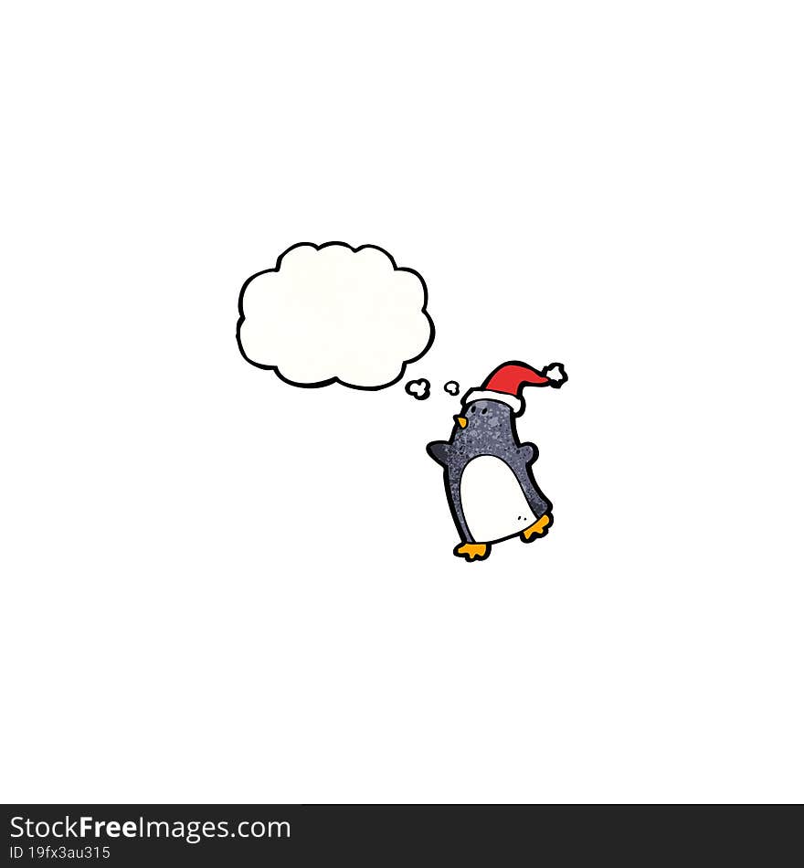 Cartoon Christmas Penguin With Thought Bubble