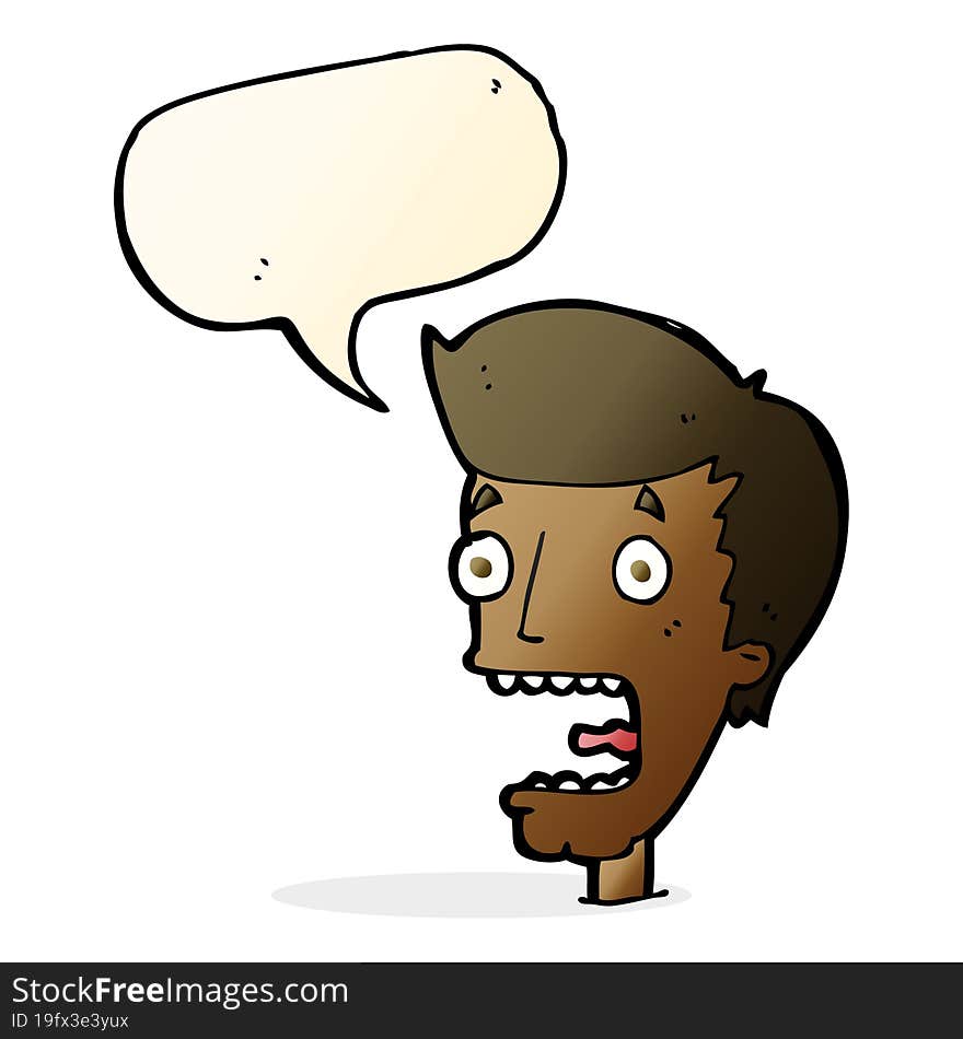 cartoon terrified man with speech bubble