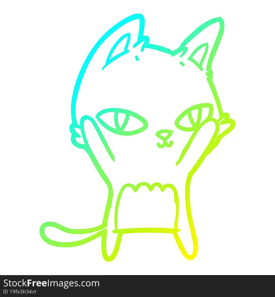 Cold Gradient Line Drawing Cartoon Cat Staring