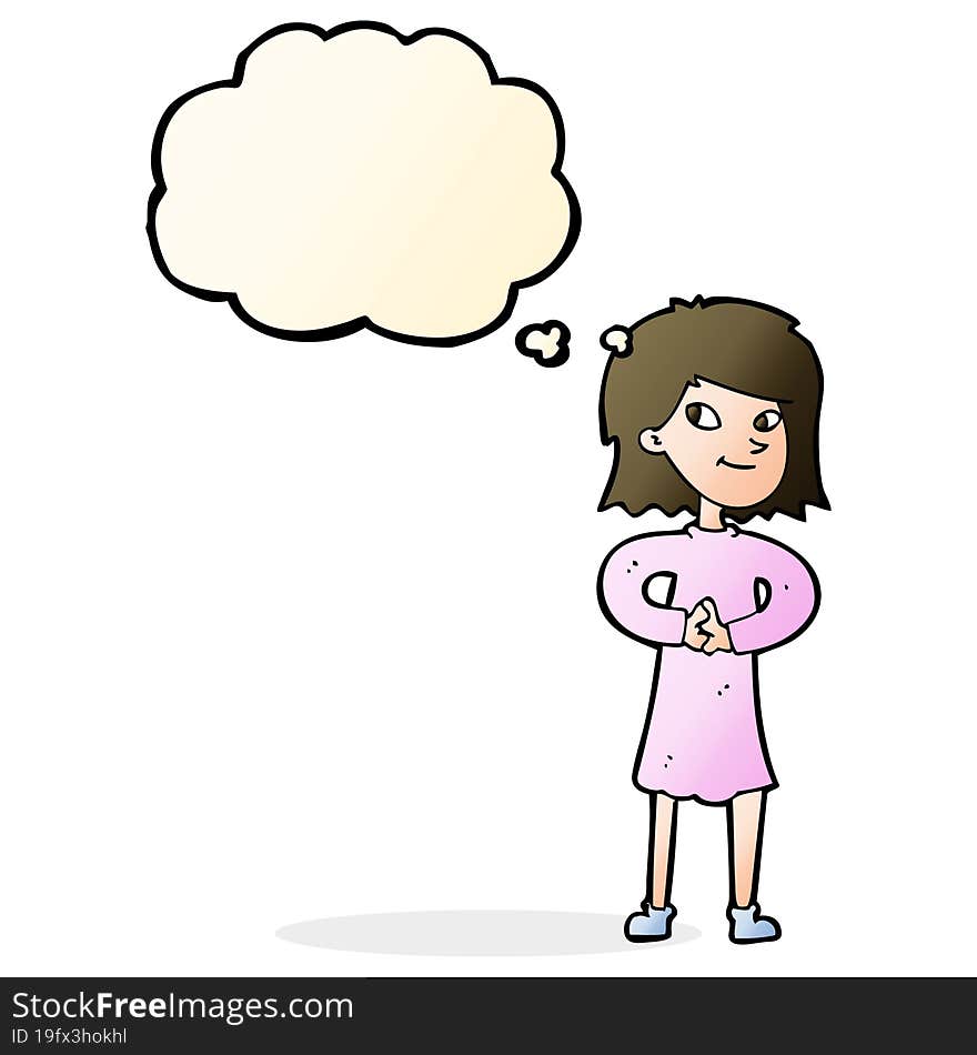 Cartoon Happy Woman With Thought Bubble