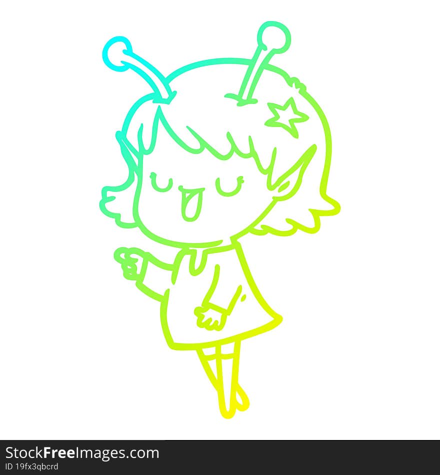 cold gradient line drawing happy alien girl cartoon