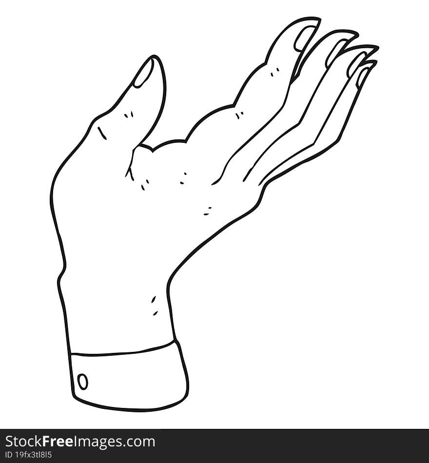 black and white cartoon open hand raised palm up