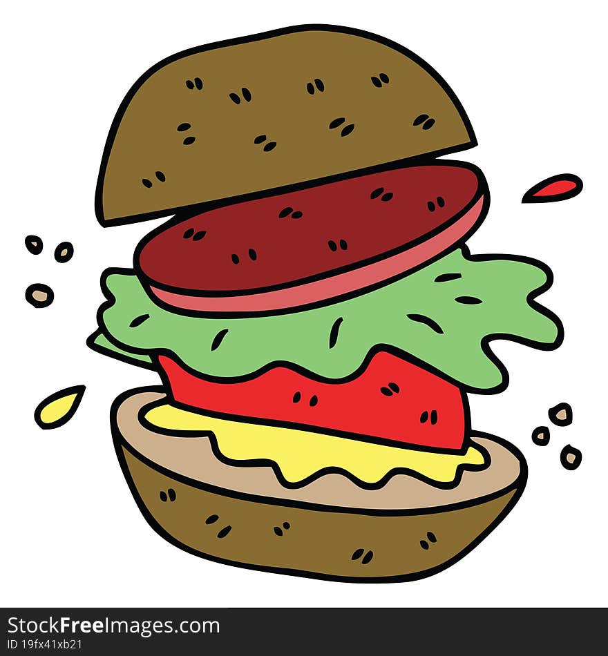 quirky hand drawn cartoon veggie burger