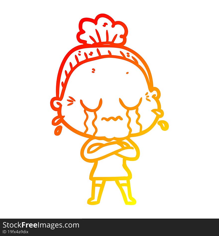 Warm Gradient Line Drawing Cartoon Crying Old Lady