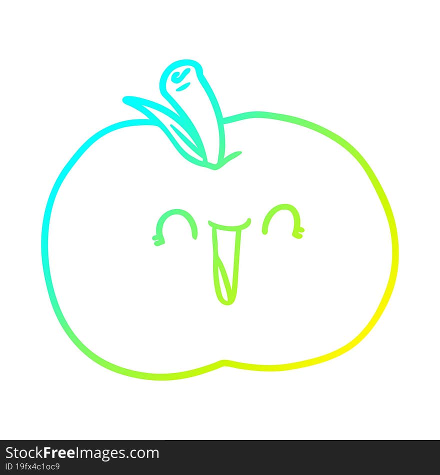 cold gradient line drawing of a cartoon laughing apple