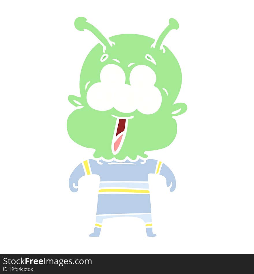 happy flat color style cartoon alien