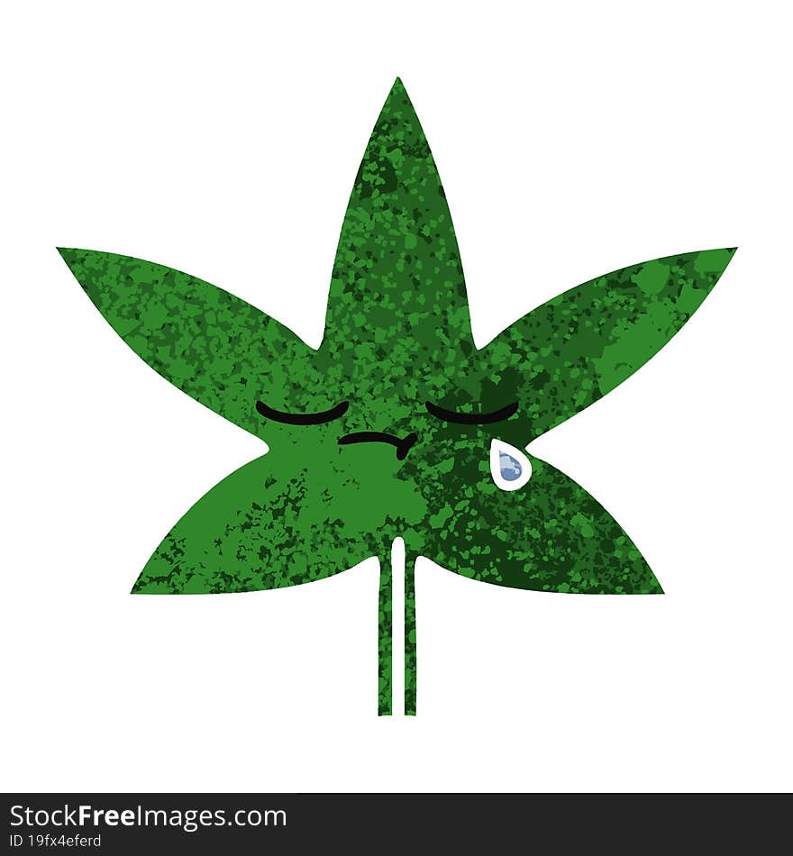 Retro Illustration Style Cartoon Marijuana Leaf