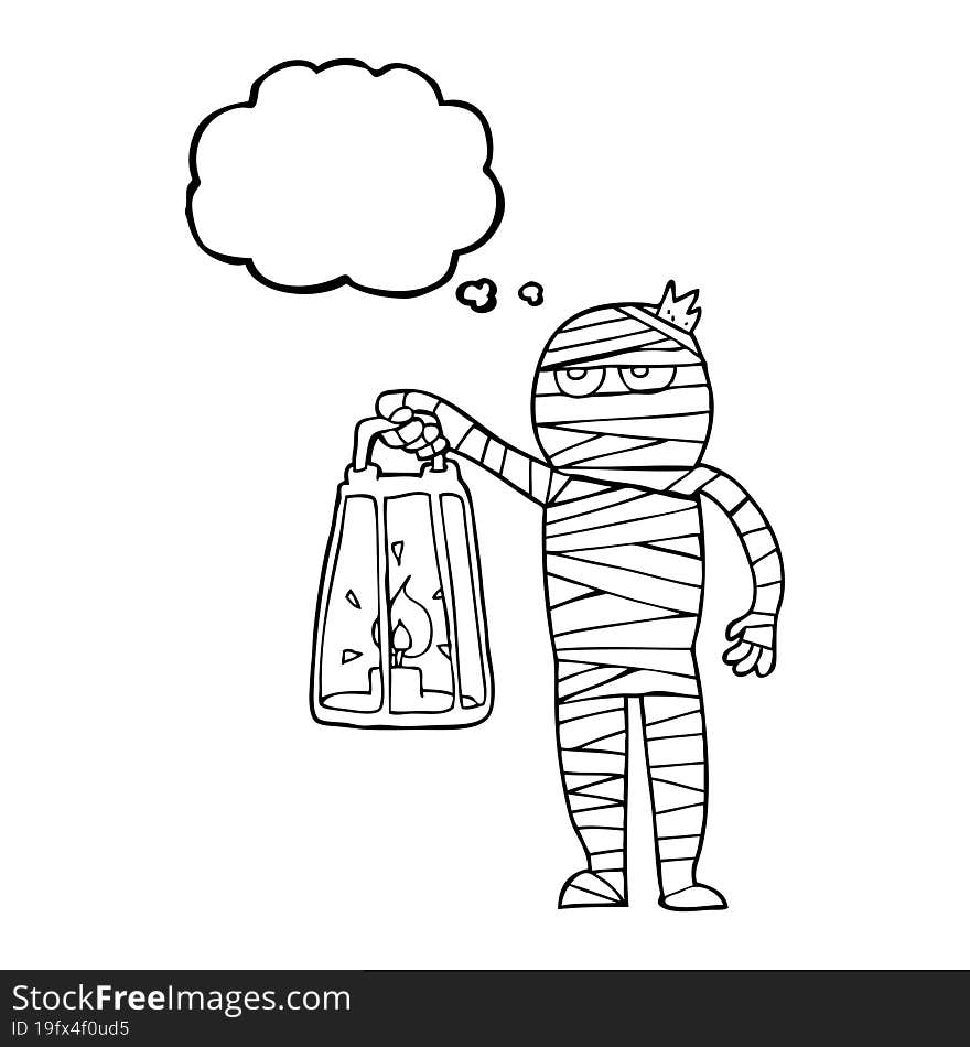 freehand drawn thought bubble cartoon mummy