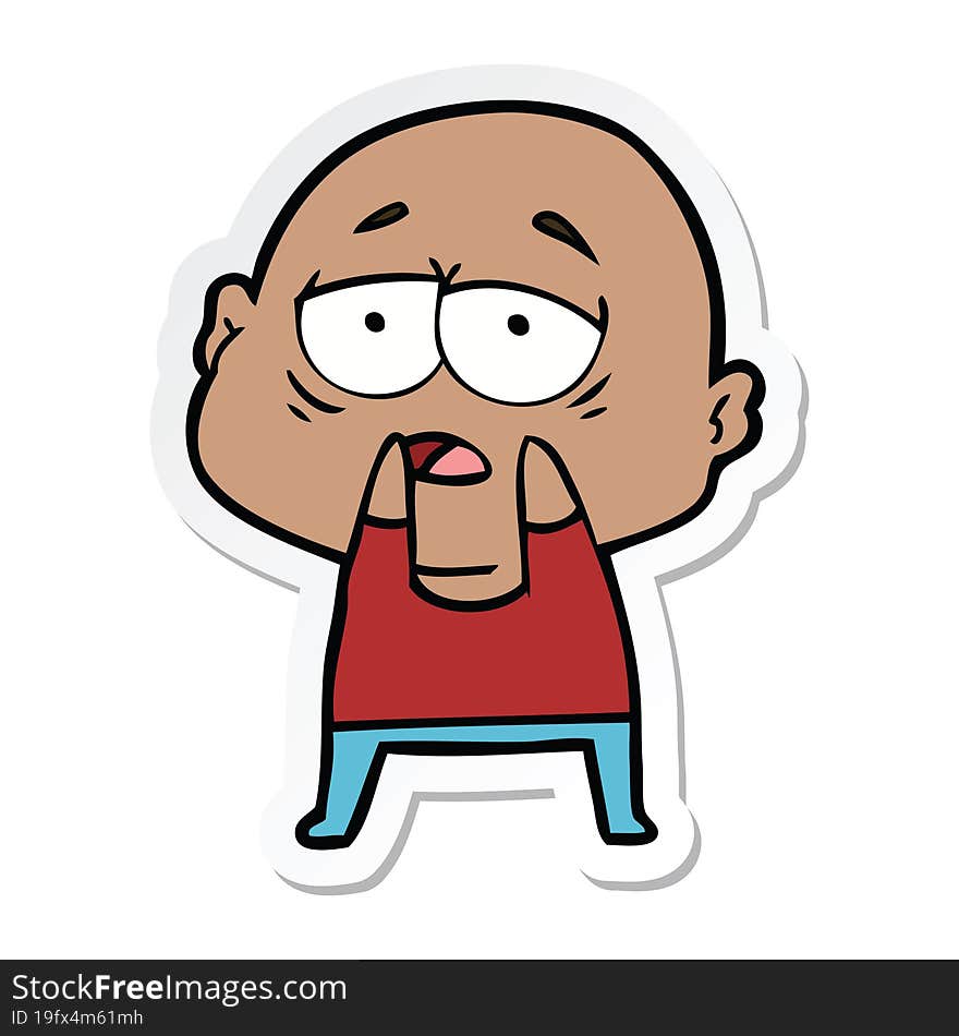 sticker of a cartoon tired bald man