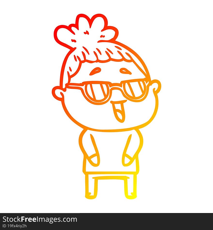 warm gradient line drawing cartoon happy woman wearing spectacles