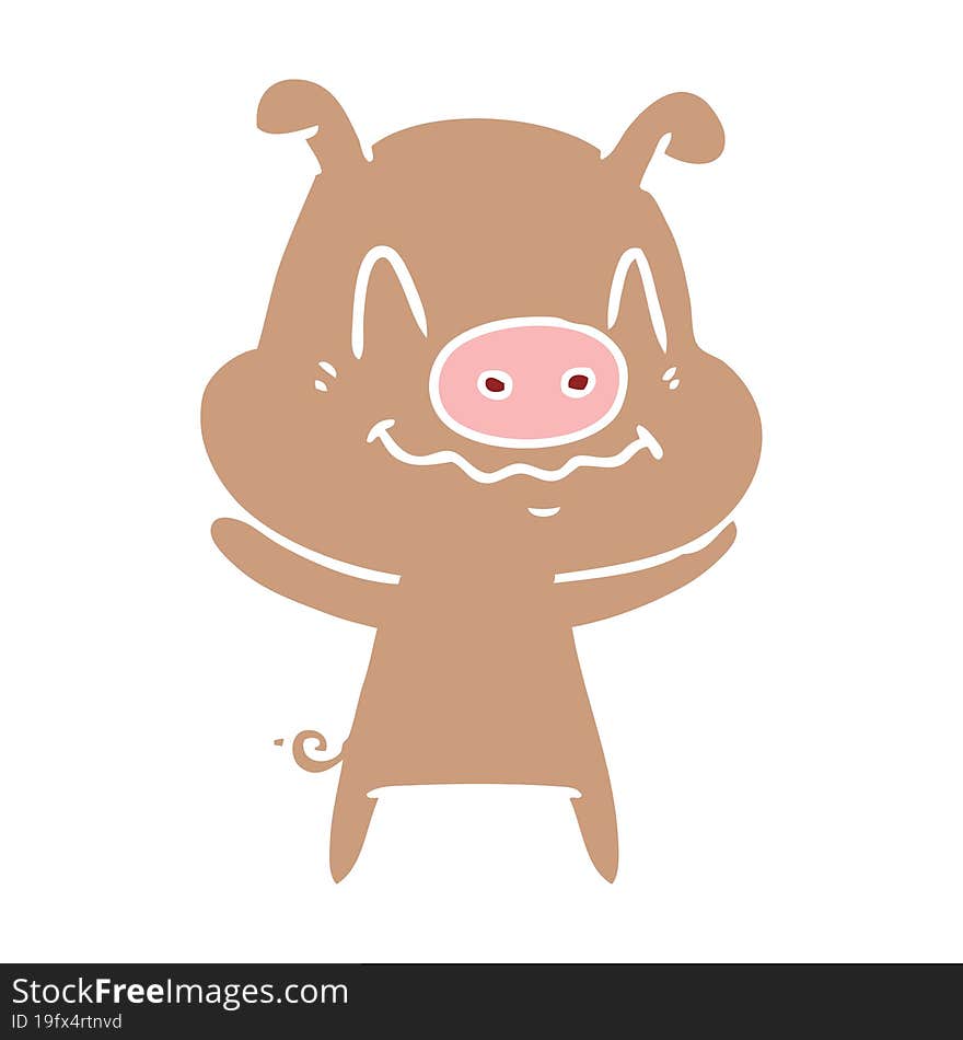 nervous flat color style cartoon pig