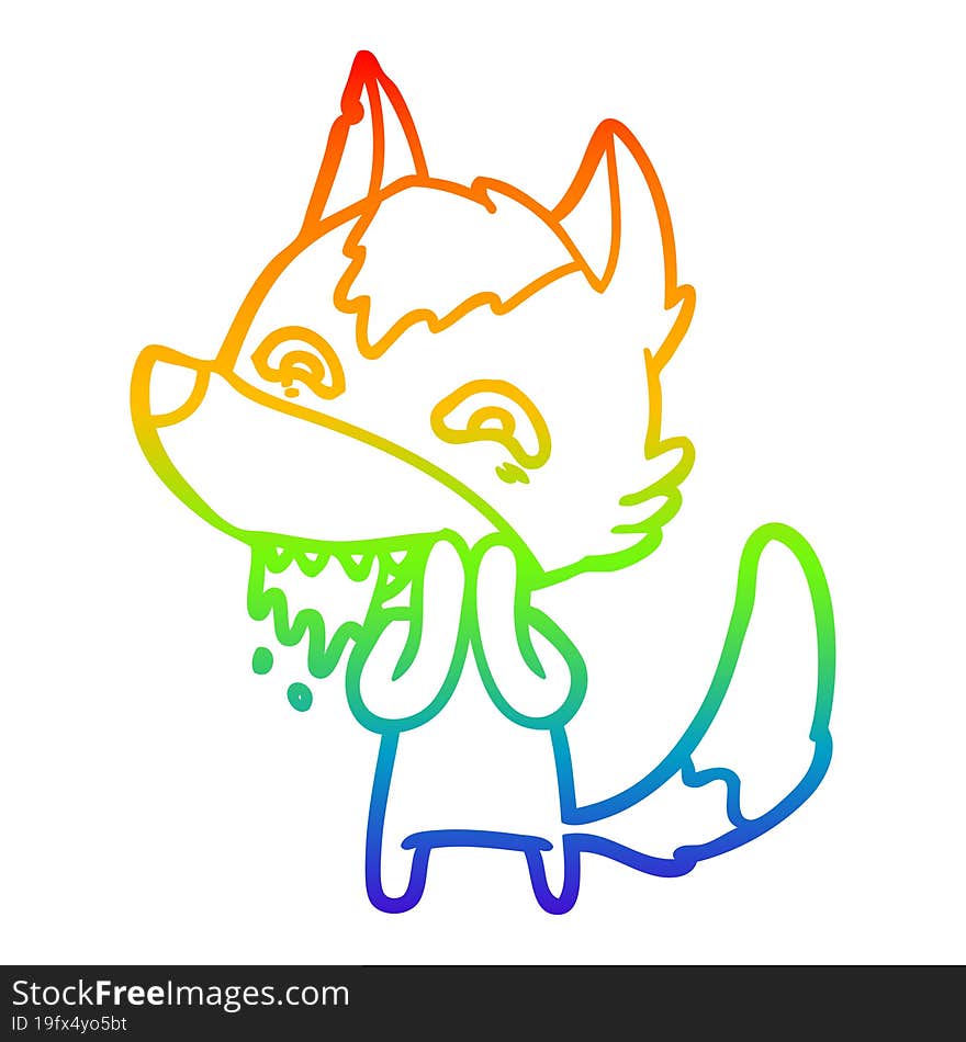 rainbow gradient line drawing of a cartoon hungry wolf