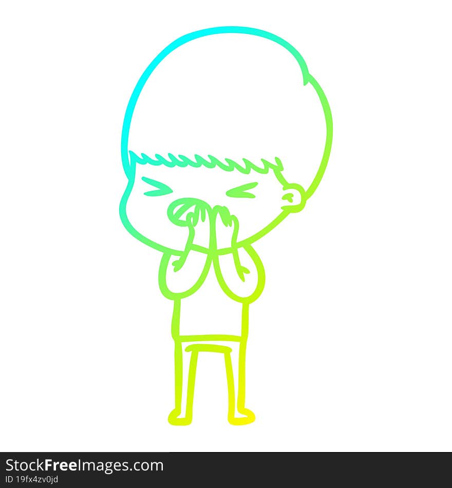 cold gradient line drawing of a cartoon stressed man