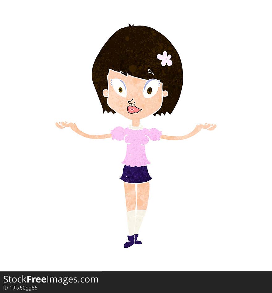 cartoon woman making balancing gesture