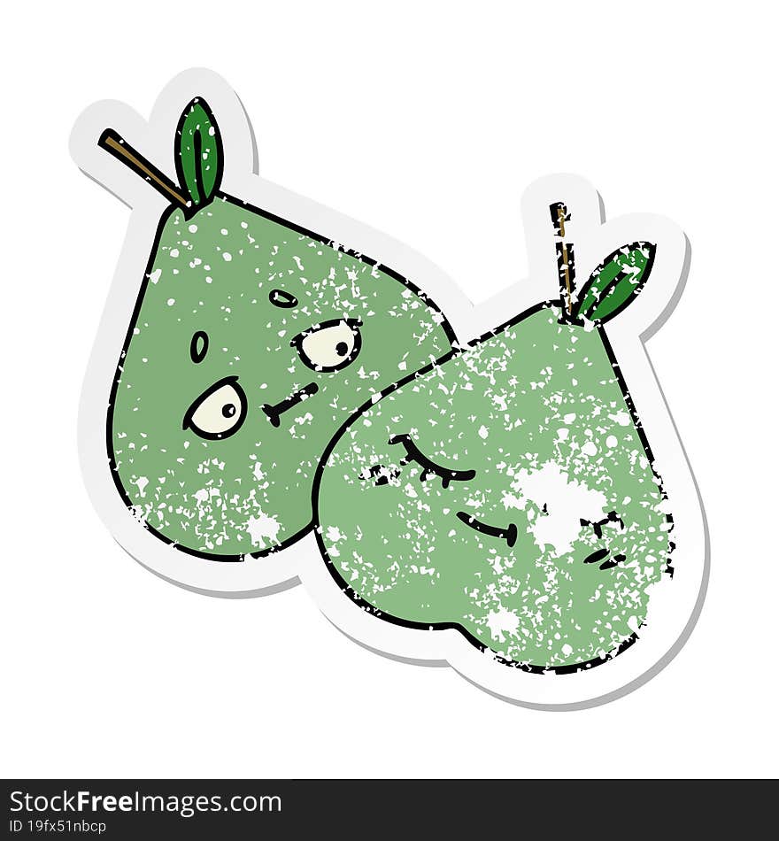 distressed sticker of a cute cartoon green pear