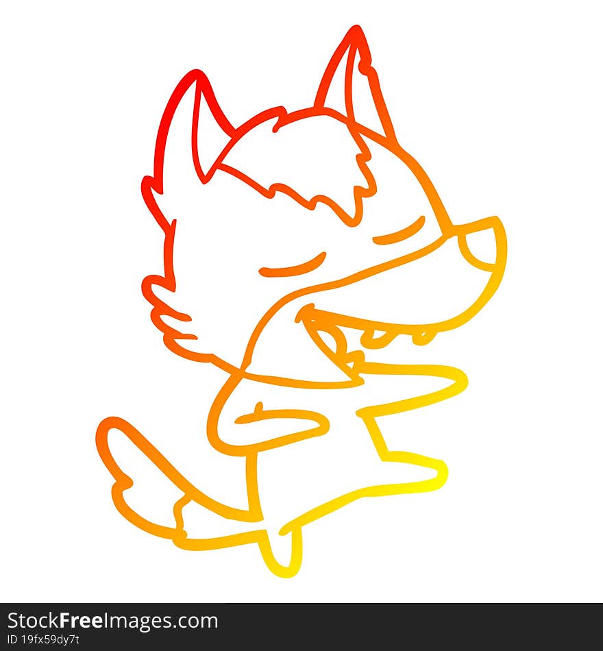 Warm Gradient Line Drawing Cartoon Wolf Laughing