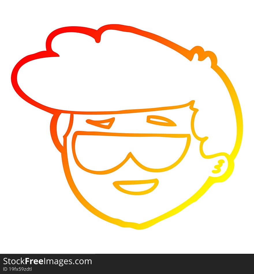 warm gradient line drawing cartoon boy wearing sunglasses