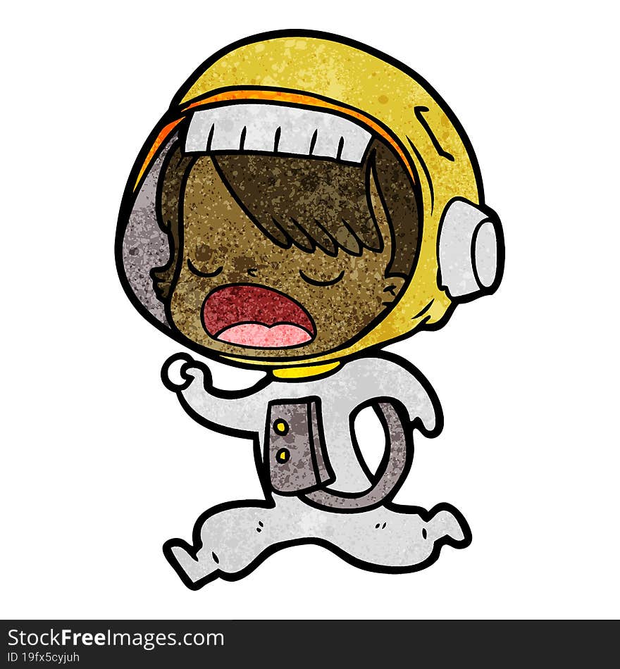 cartoon astronaut woman running. cartoon astronaut woman running