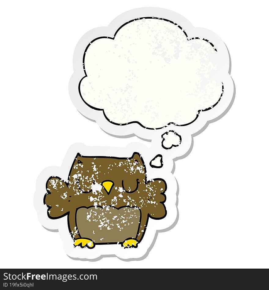 Cute Cartoon Owl And Thought Bubble As A Distressed Worn Sticker