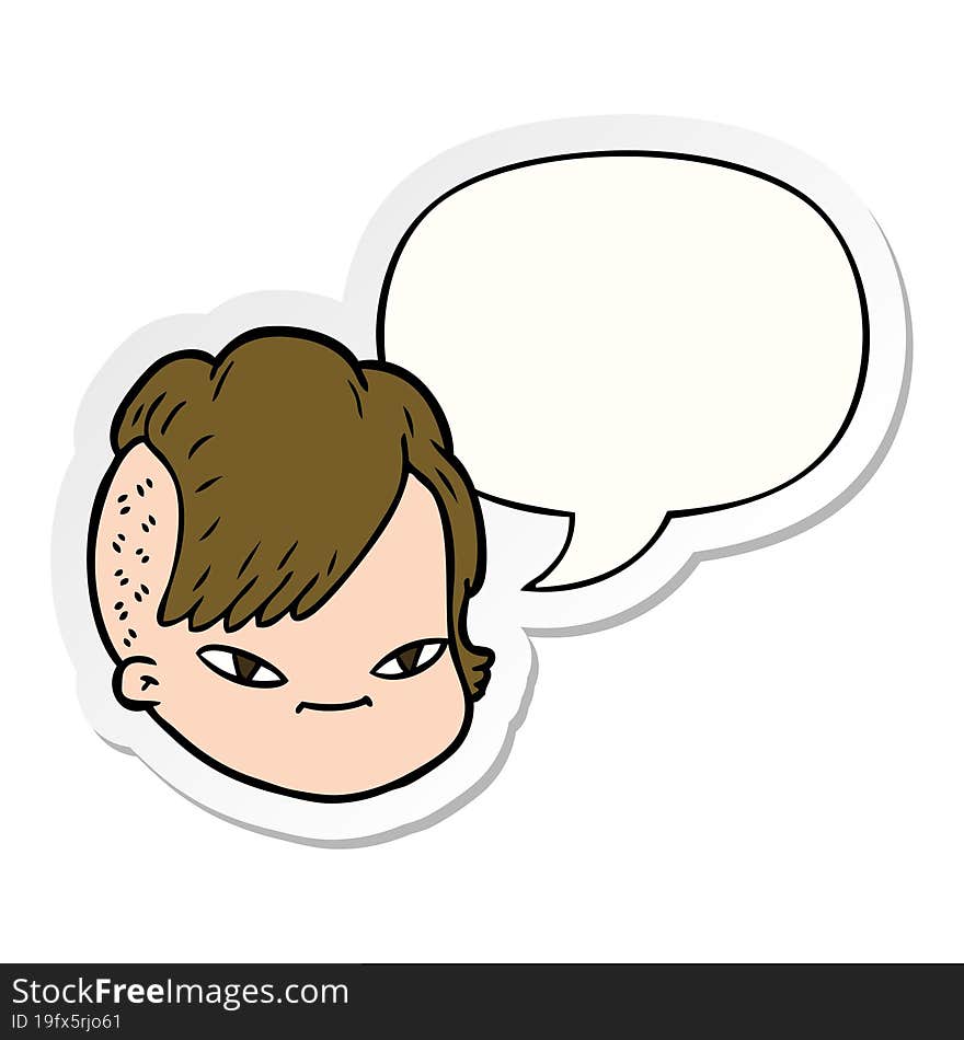 cartoon female face and speech bubble sticker