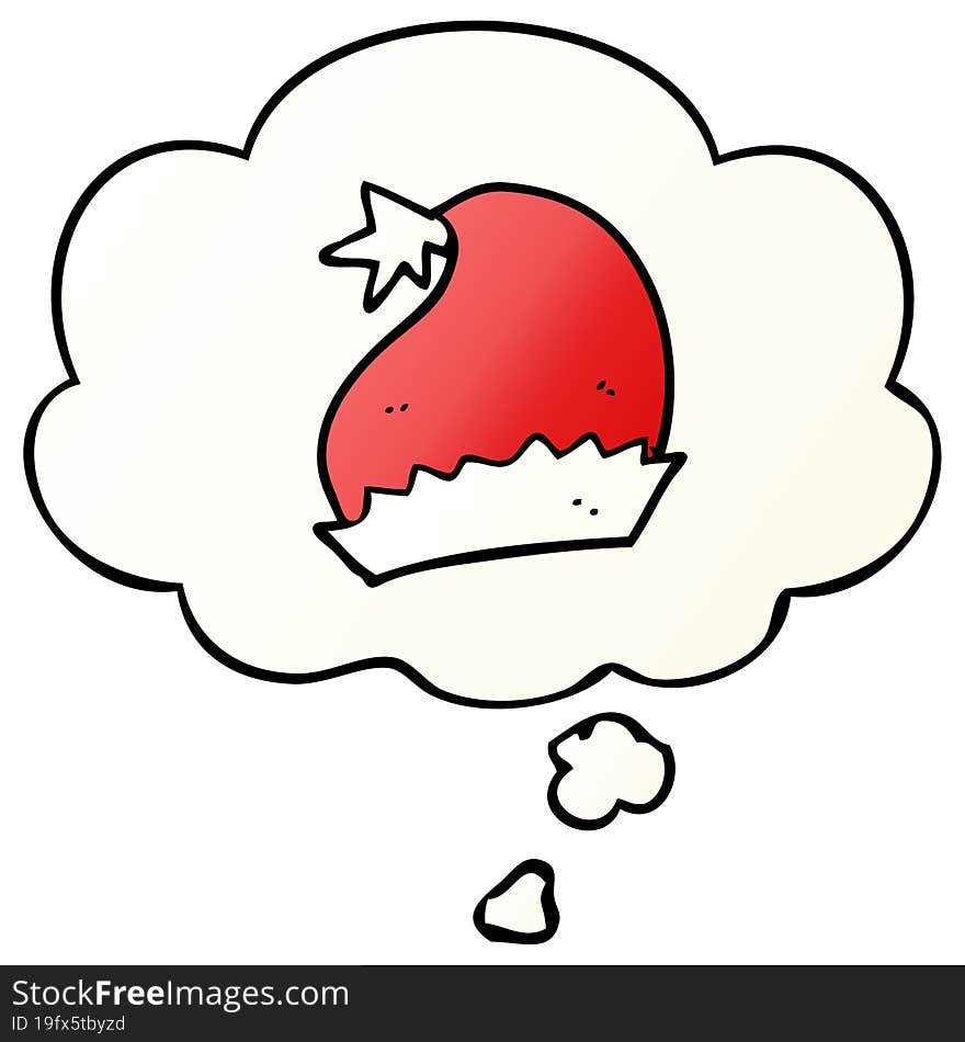 cartoon santa hat and thought bubble in smooth gradient style