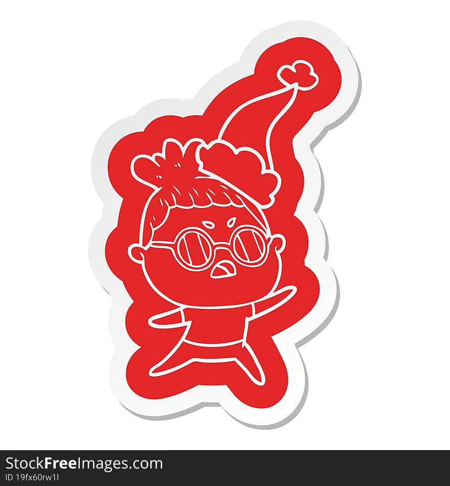 Cartoon  Sticker Of A Annoyed Woman Wearing Santa Hat