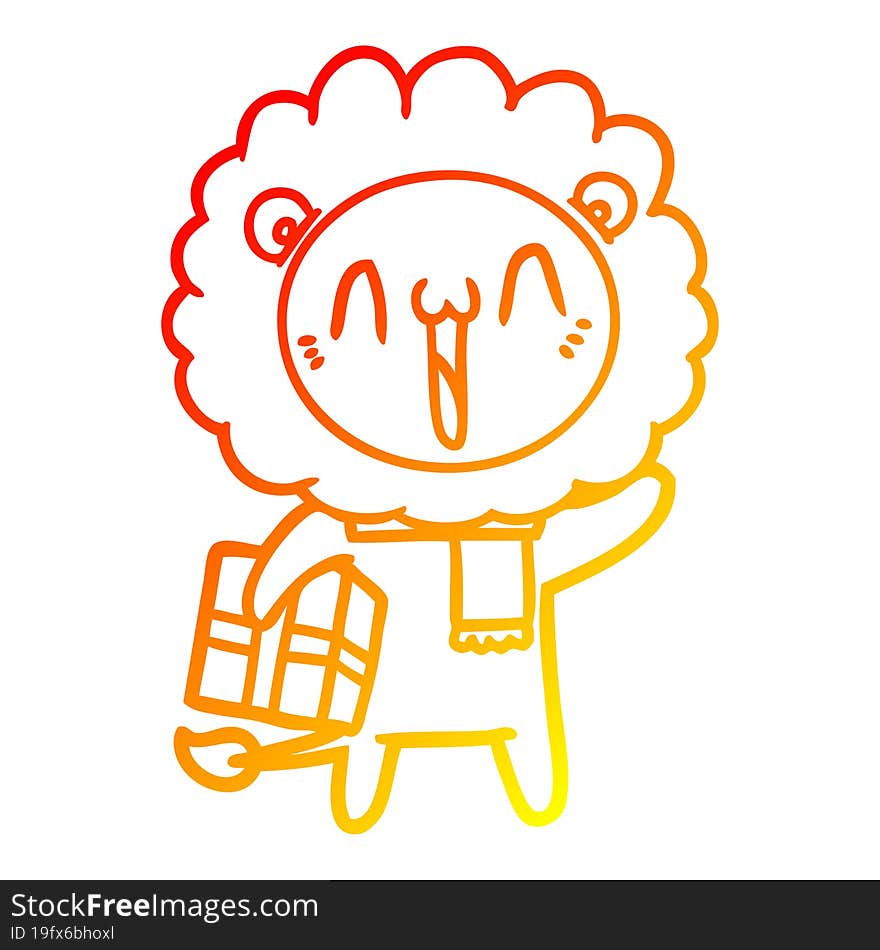 warm gradient line drawing happy cartoon lion