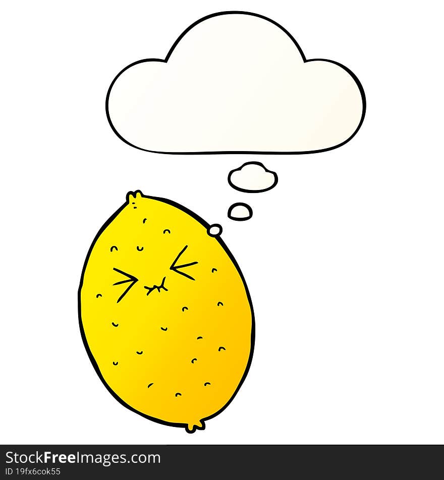 Cartoon Bitter Lemon And Thought Bubble In Smooth Gradient Style