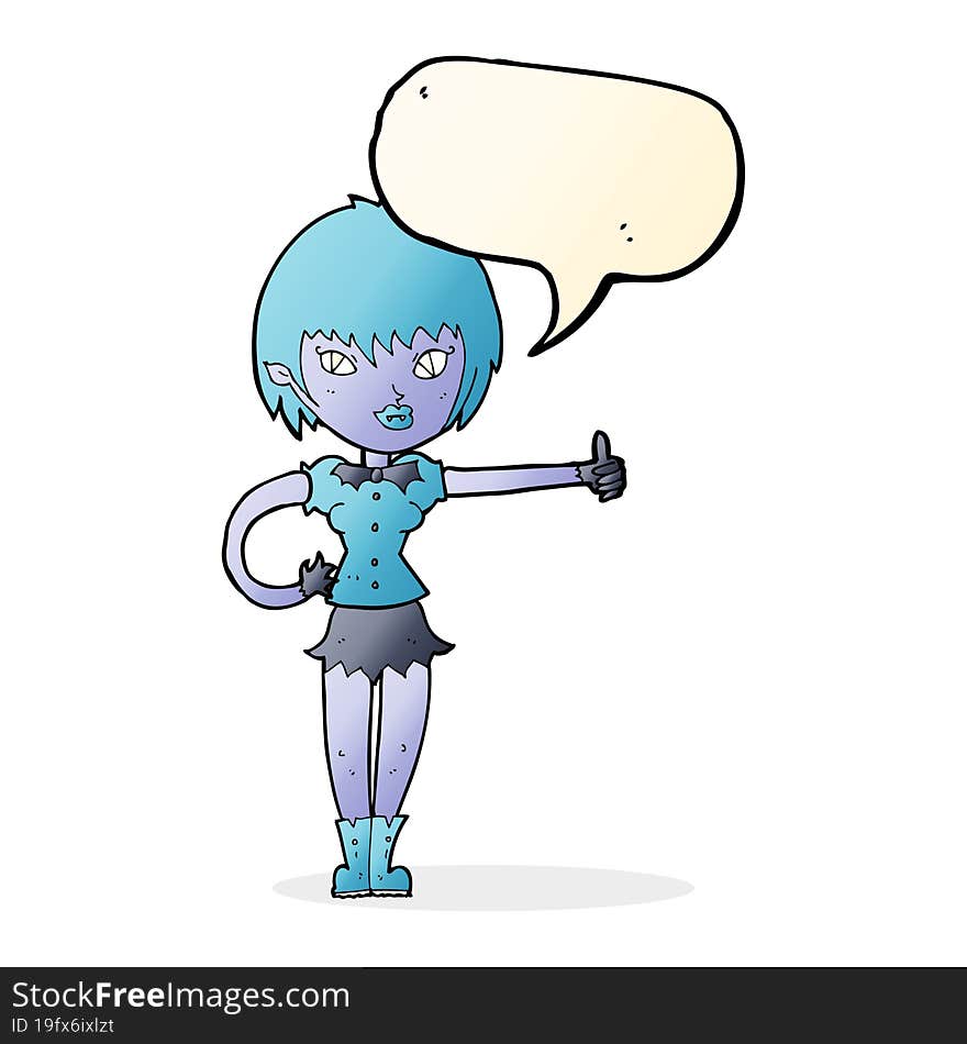 Cartoon Vampire Girl Giving Thumbs Up Sign With Speech Bubble