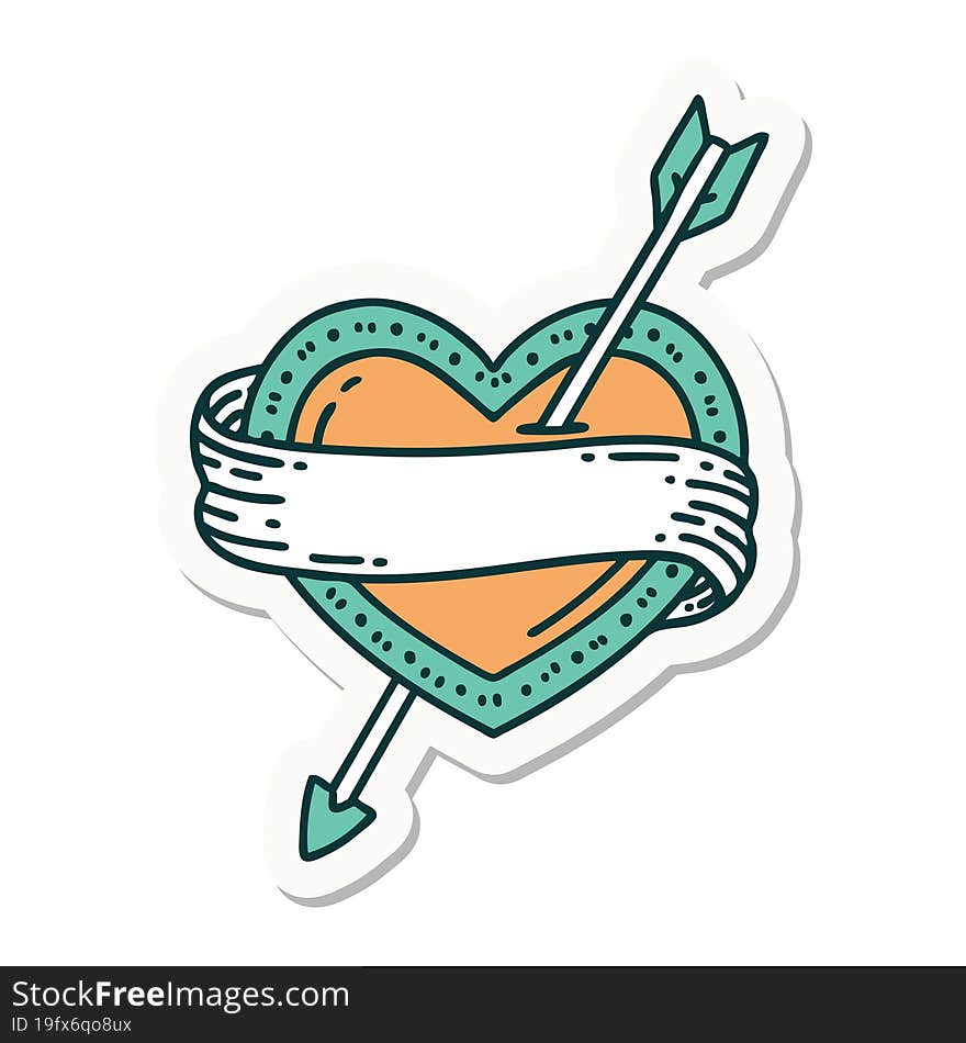 sticker of tattoo in traditional style of an arrow heart and banner. sticker of tattoo in traditional style of an arrow heart and banner