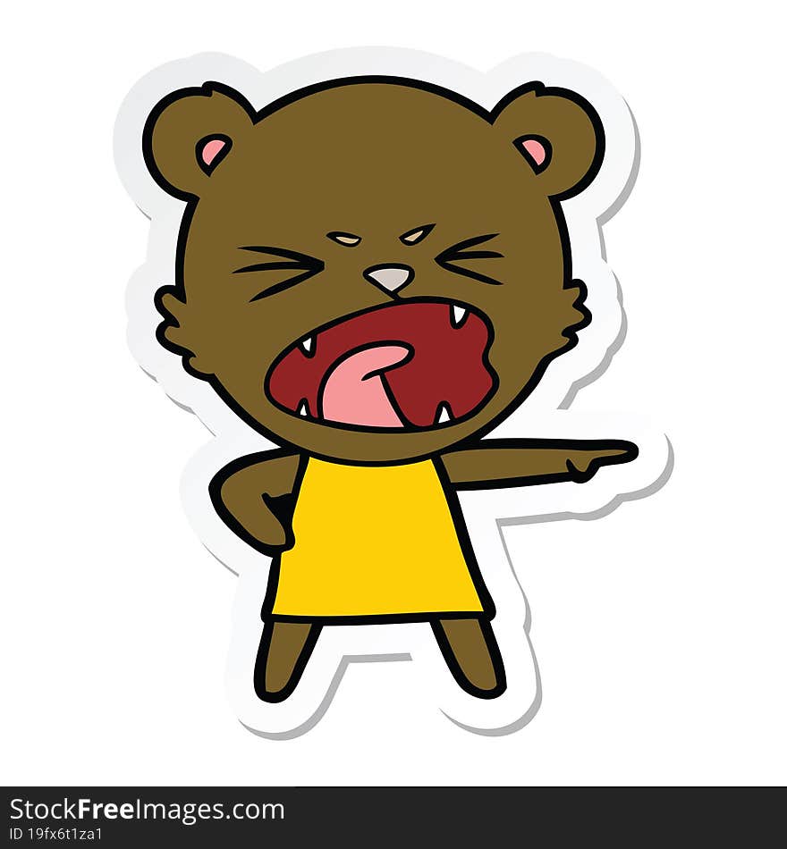 Sticker Of A Angry Cartoon Bear In Dress Shouting