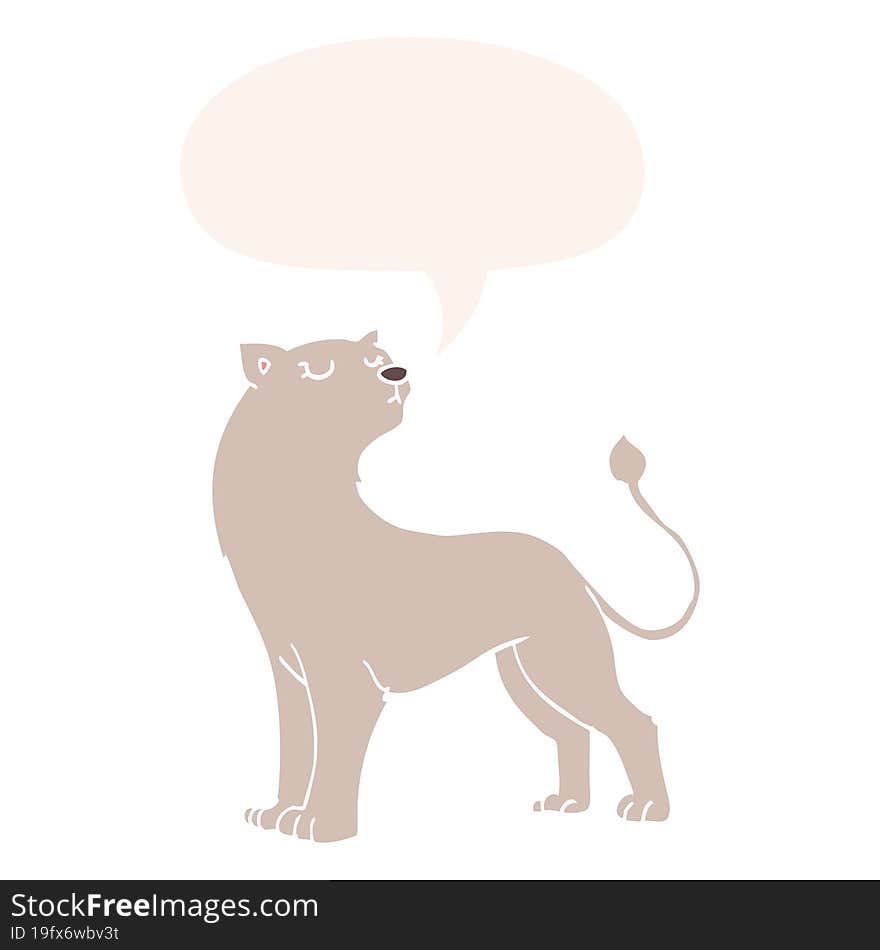 cartoon lioness and speech bubble in retro style