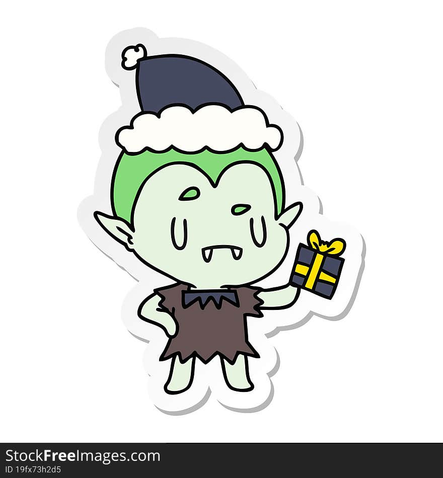 christmas sticker cartoon of kawaii vampire