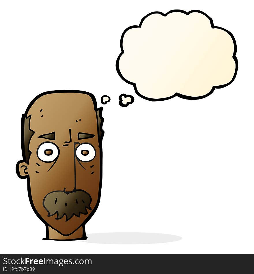 Cartoon Man With Mustache With Thought Bubble