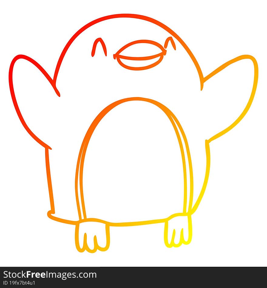 warm gradient line drawing cartoon penguin jumping for joy