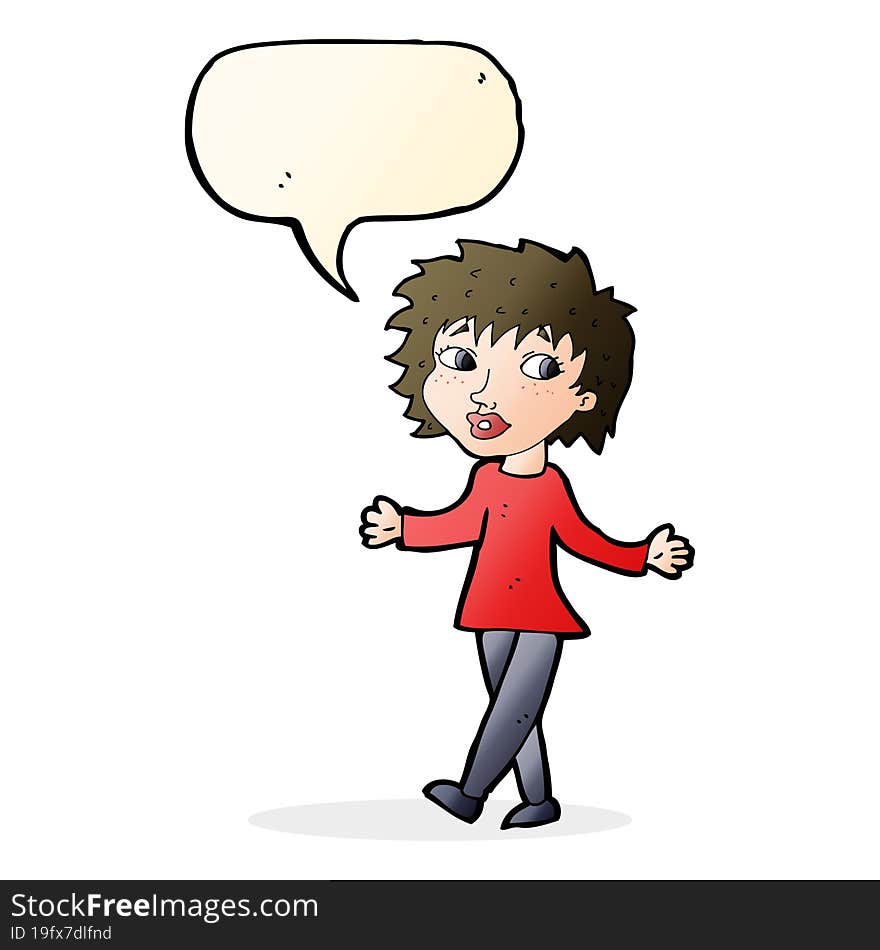 Cartoon Woman With No Worries With Speech Bubble