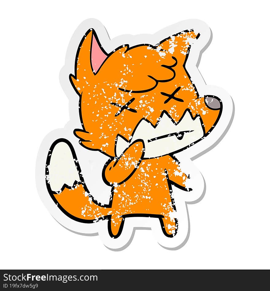 Distressed Sticker Of A Cartoon Cross Eyed Fox