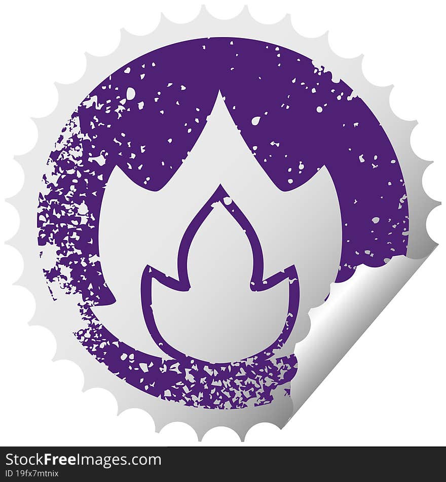 distressed circular peeling sticker symbol fire