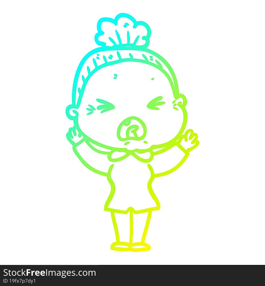 cold gradient line drawing cartoon angry old woman