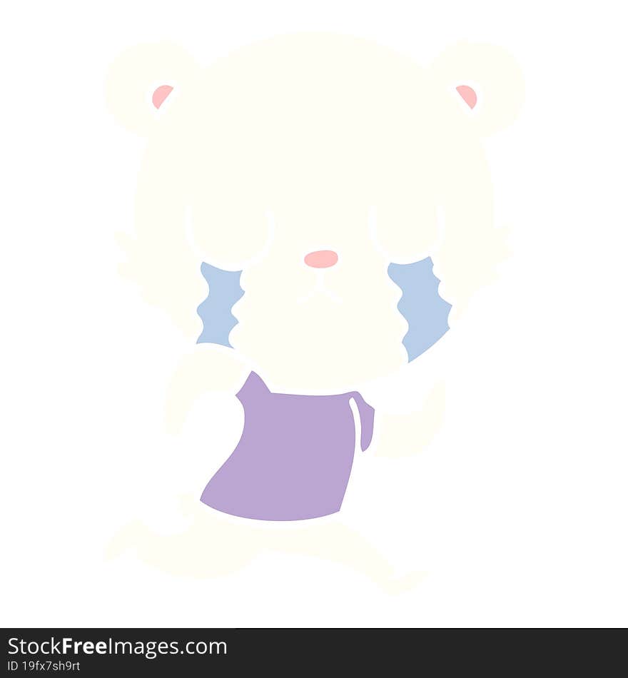 Crying Polar Bear Flat Color Style Cartoon