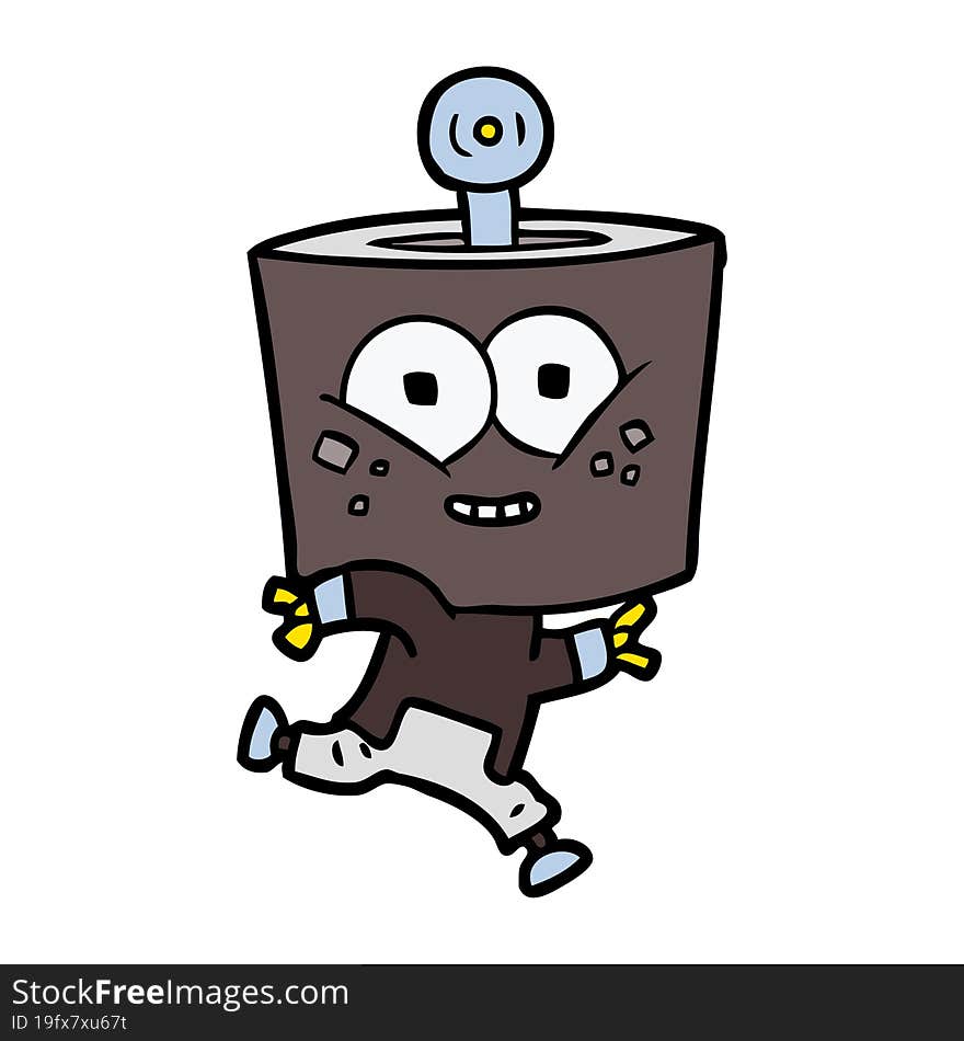 happy cartoon robot running. happy cartoon robot running